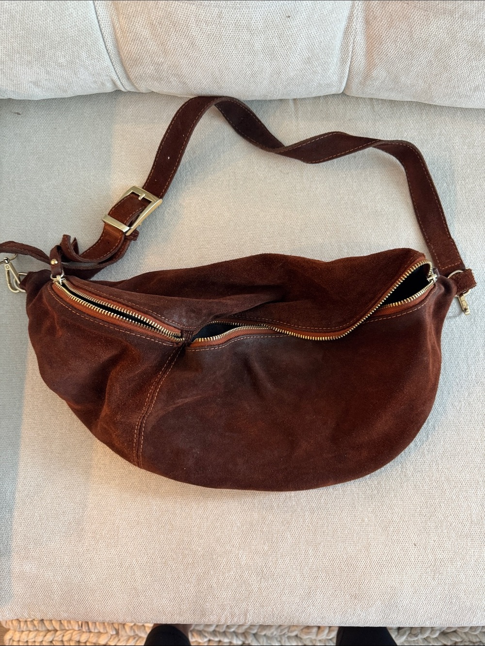 Suede Brown Crossbody Shoulder Bag - Brown Suede
